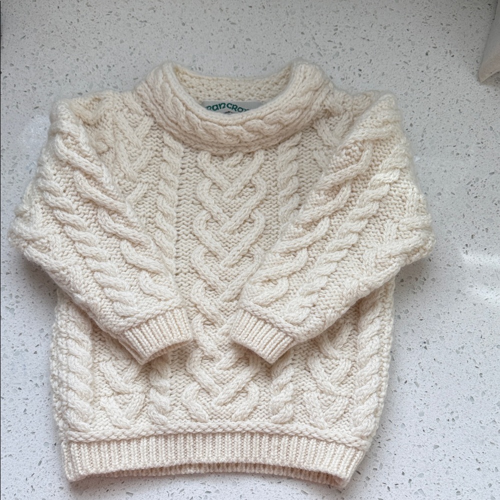 Aran Crafts 100% Merino Wool Cream Cable Knit Turtleneck Sweater